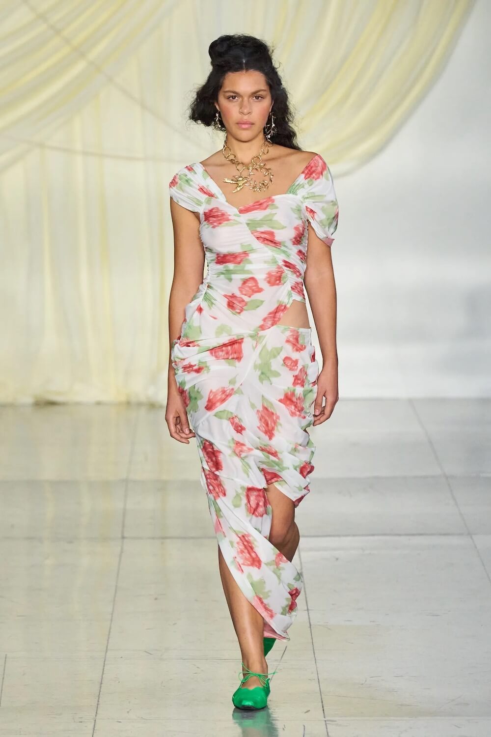YUHAN WANG ワンピース　floral printed dress Yuhan Wang ~ Rose Knotted Dress | MAIMOUN